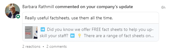 Recommendation and endorsement from Barbara Rathmill - Food Teachers Centre via LinkedIn for the use of the Food allergy fact sheets which can be used for allergen inhouse training